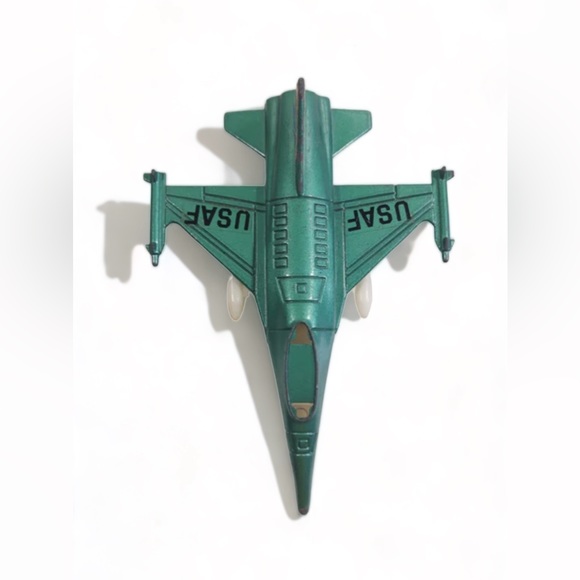 1980s Vintage Dyna Plane #2014 F-16 Fighter Jet USAF Teal Green Pull Back Die - Picture 1 of 5